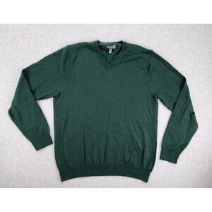 Bonobos Sweater Mens Large Green Extra Fine Thin Merino Wool V-neck Long Sleeve‎